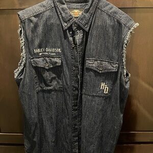 Harley Davidson denim blue vest, gently used, extra large XL